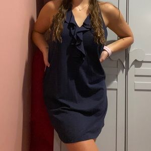 Lilly Pulitzer ruffle v neck navy blue dress